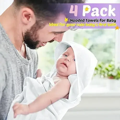 Reginary 4 Pack Baby Hooded Towels Coral Fleece Baby Bath Towels 30 x 30 Inch Soft Absorbent Hooded Bath Blanket for Newborn Toddler Infant Boy Girl Shower Gift Supplies (Pink, Purple, Yellow, Beige) - 7