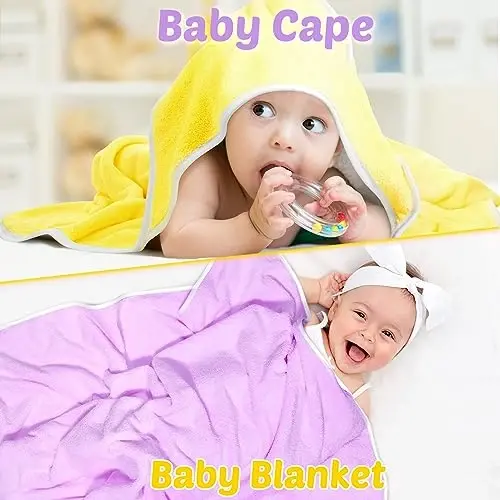 Reginary 4 Pack Baby Hooded Towels Coral Fleece Baby Bath Towels 30 x 30 Inch Soft Absorbent Hooded Bath Blanket for Newborn Toddler Infant Boy Girl Shower Gift Supplies (Pink, Purple, Yellow, Beige) - 5