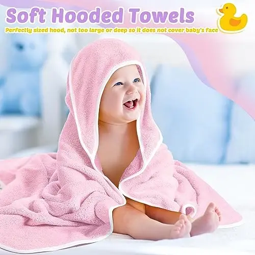 Reginary 4 Pack Baby Hooded Towels Coral Fleece Baby Bath Towels 30 x 30 Inch Soft Absorbent Hooded Bath Blanket for Newborn Toddler Infant Boy Girl Shower Gift Supplies (Pink, Purple, Yellow, Beige) - 4
