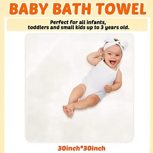 Reginary 4 Pack Baby Hooded Towels Coral Fleece Baby Bath Towels 30 x 30 Inch Soft Absorbent Hooded Bath Blanket for Newborn Toddler Infant Boy Girl Shower Gift Supplies (White) - 3