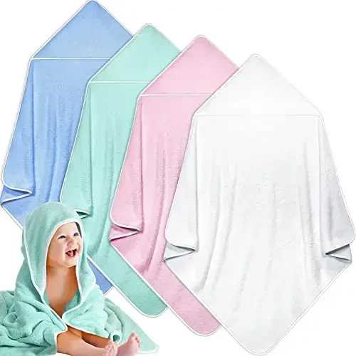 Reginary 4 Pack Baby Hooded Towels Coral Fleece Baby Bath Towels 30 x 30 Inch Soft Absorbent Hooded Bath Blanket for Newborn Toddler Infant Boy Girl Shower Gift Supplies (White, Pink, Green, Blue) - 1