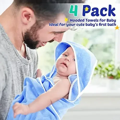 Reginary 4 Pack Baby Hooded Towels Coral Fleece Baby Bath Towels 30 x 30 Inch Soft Absorbent Hooded Bath Blanket for Newborn Toddler Infant Boy Girl Shower Gift Supplies (White, Pink, Green, Blue) - 6