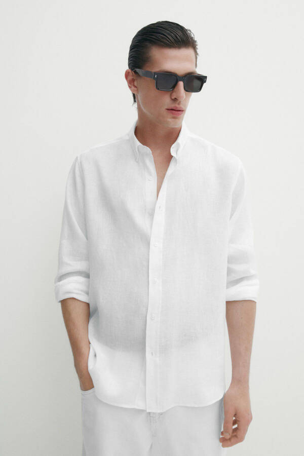 Regular fit 100% linen shirt. - 9