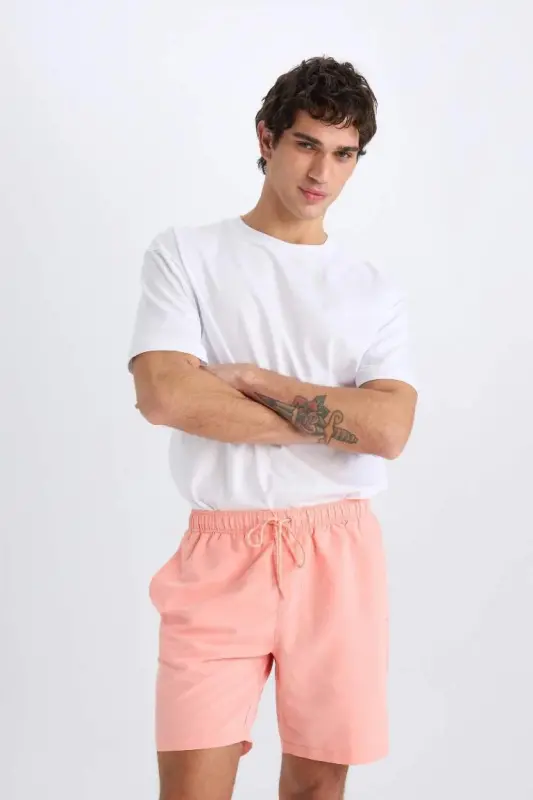 Regular Fit Above-the-Knee Swim Shorts Salmon - 4