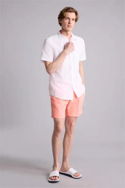 Regular Fit Above-the-Knee Swim Shorts Salmon - 2