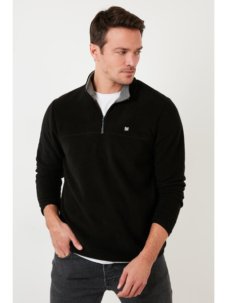 Siyah Slim Fit Anti-Pilling Bato Yaka Kışlık Şardonlu Erkek Polar Sweatshirt 5906001-Siyah - LC WAIKIKI
