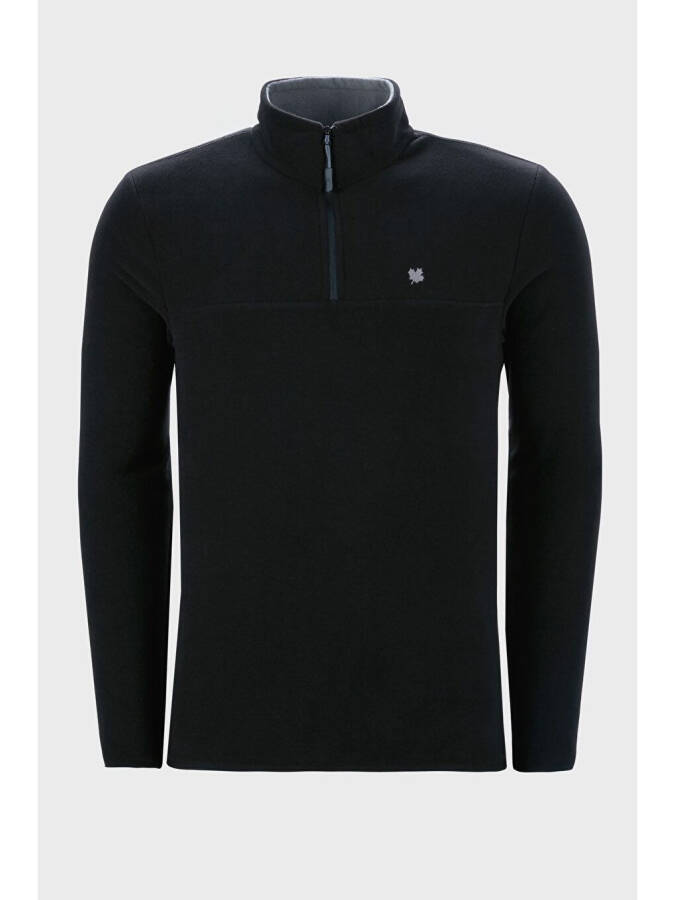 Siyah Slim Fit Anti-Pilling Bato Yaka Kışlık Şardonlu Erkek Polar Sweatshirt 5906001-Siyah - 2