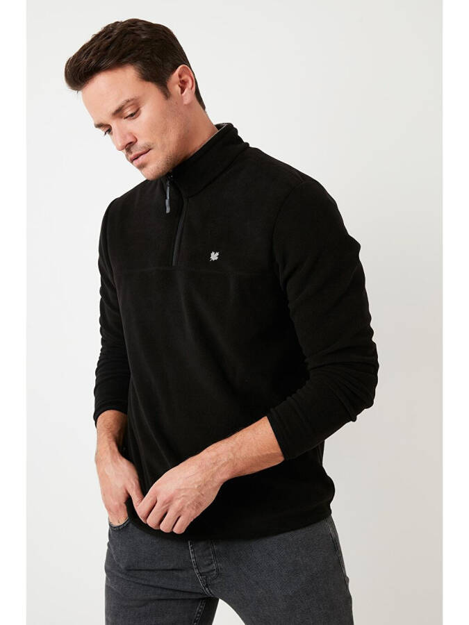 Siyah Slim Fit Anti-Pilling Bato Yaka Kışlık Şardonlu Erkek Polar Sweatshirt 5906001-Siyah - 3