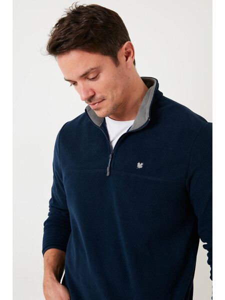 Lacivert Slim Fit Anti-Pilling Bato Yaka Kışlık Şardonlu Erkek Polar Sweatshirt 5906001-Lacivert - 7