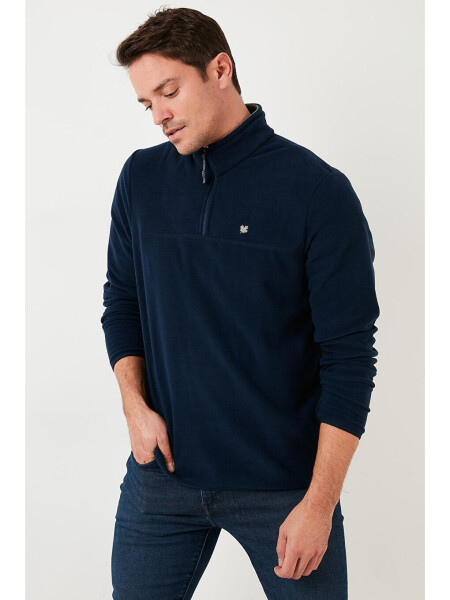 Lacivert Slim Fit Anti-Pilling Bato Yaka Kışlık Şardonlu Erkek Polar Sweatshirt 5906001-Lacivert - 5