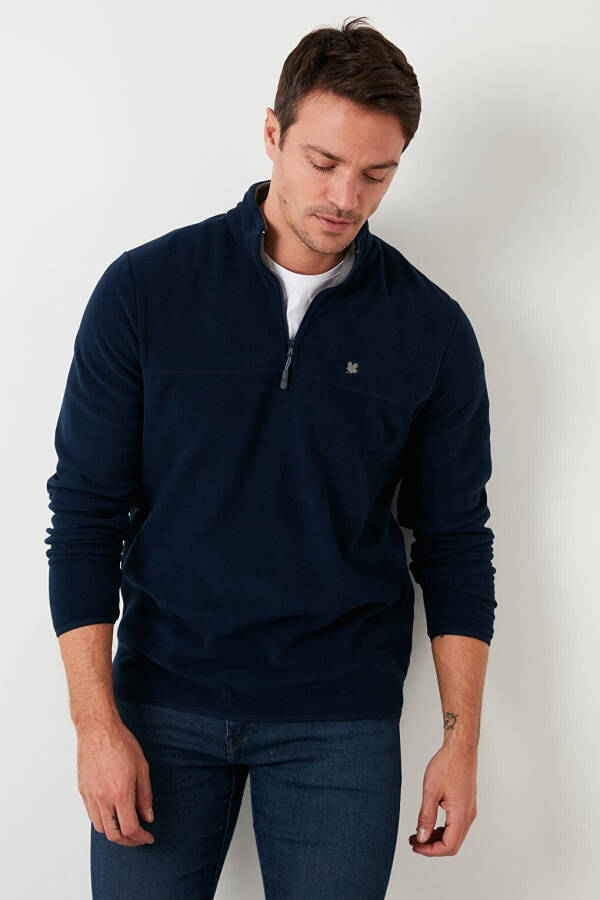 Lacivert Slim Fit Anti-Pilling Bato Yaka Kışlık Şardonlu Erkek Polar Sweatshirt 5906001-Lacivert - 27