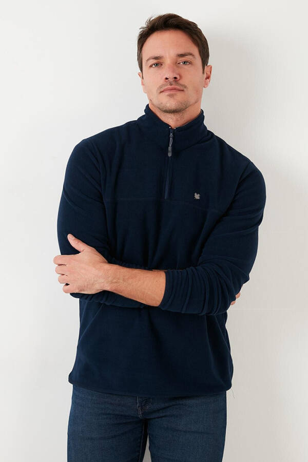 Lacivert Slim Fit Anti-Pilling Bato Yaka Kışlık Şardonlu Erkek Polar Sweatshirt 5906001-Lacivert - 28