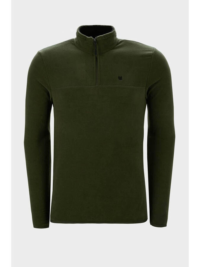 Haki Slim Fit Anti-Pilling Bato Yaka Kışlık Şardonlu Erkek Polar Sweatshirt 5906001-Haki - 14