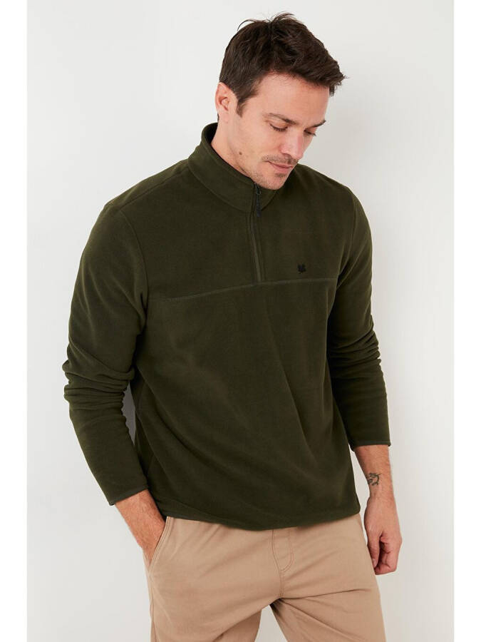 Haki Slim Fit Anti-Pilling Bato Yaka Kışlık Şardonlu Erkek Polar Sweatshirt 5906001-Haki - 11