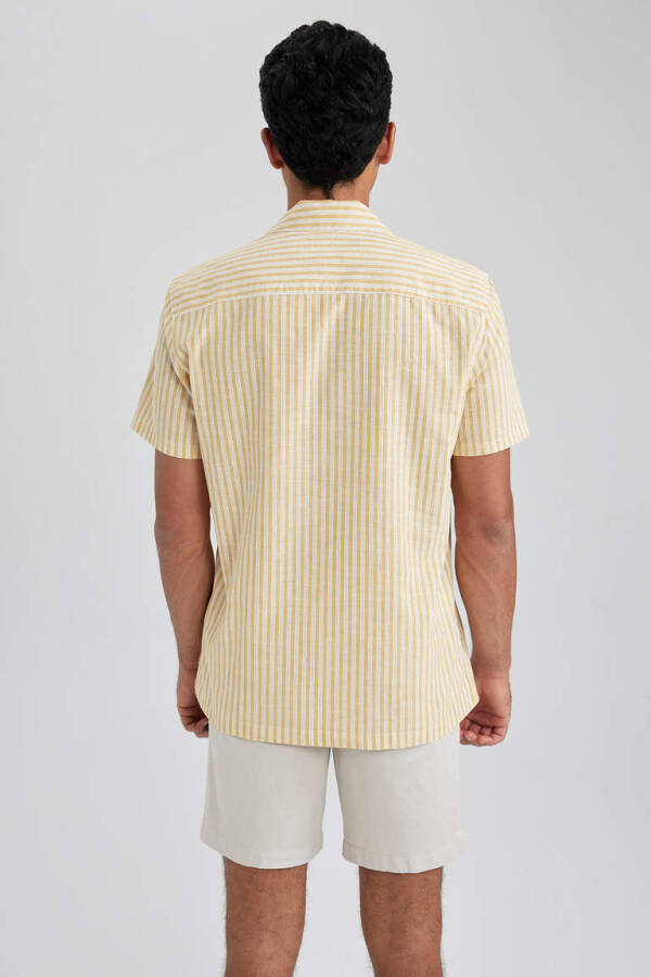 Regular Fit Apache Collar Striped Cotton Short Sleeve Shirt Yellow - 7