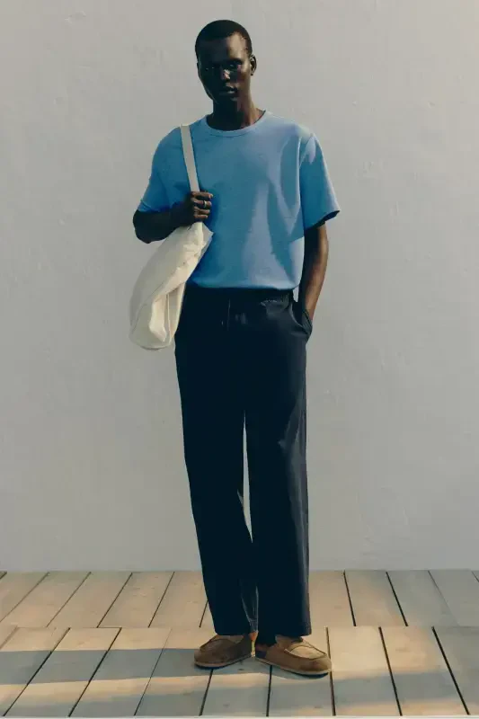 Regular Fit Asal Tekislik To‘qimali Futbolka-Ochiq moviy - 2