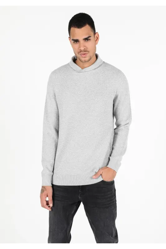 Regular Fit Balıkçı Yaka Erkek Gri Kazak-q1.v2_GRA - 4