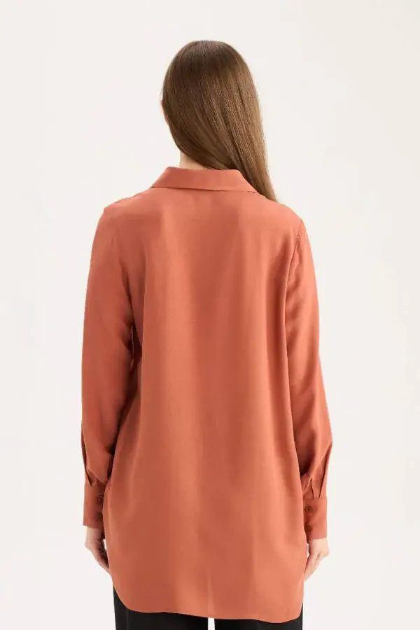 Regular Fit Basic Long Sleeve Shirt Tunic Dark Orange - 6
