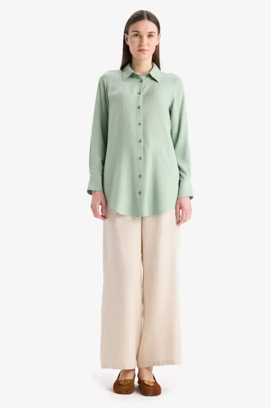 Regular Fit Basic однотонная скромная рубашка-туника с длинными рукавами - мятный - 2