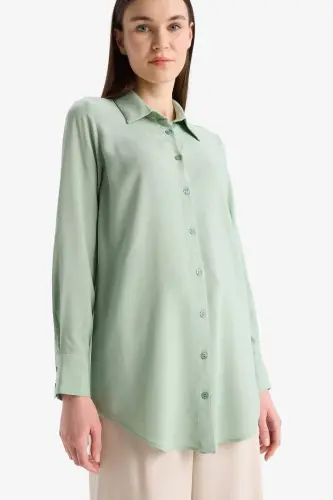 Regular Fit Basic однотонная скромная рубашка-туника с длинными рукавами - мятный - 3