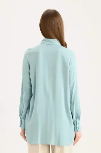 Regular Fit Basic Plain Long Sleeve Modest Shirt Tunic-Matte Green - 6