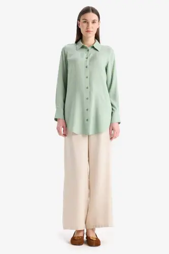 Regular Fit Basic Plain Long Sleeve Modest Shirt Tunic-Mint - DEFACTO (1)
