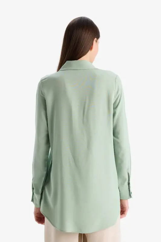 Regular Fit Basic Plain Long Sleeve Modest Shirt Tunic-Mint - 6