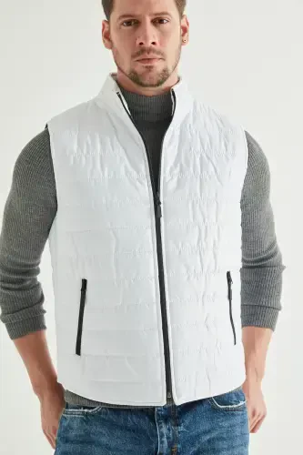 Regular Fit Белая стойка воротник Набивная сезонная стеганая куртка-жилет на молнии - Белая - D'S DAMAT (1)