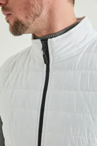 Regular Fit Белая стойка воротник Набивная сезонная стеганая куртка-жилет на молнии - Белая - 3