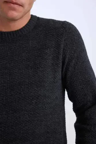 Regular Fit Bike Collar Knitted Sweater Anthracite - DEFACTO (1)