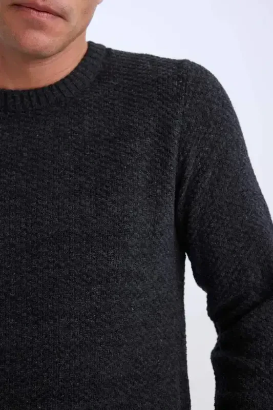 Regular Fit Bike Collar Knitted Sweater Anthracite - 2