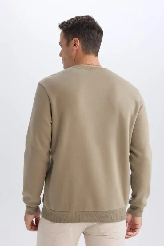 Regular Fıt Kalın Kumaş Sweatshirt-Meşe Yeşili - 1