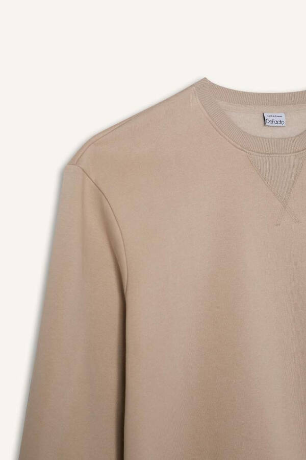 Regular Fit Bisiklet Yaka Kalın Basic Düz Sweatshirt-Taş - 8