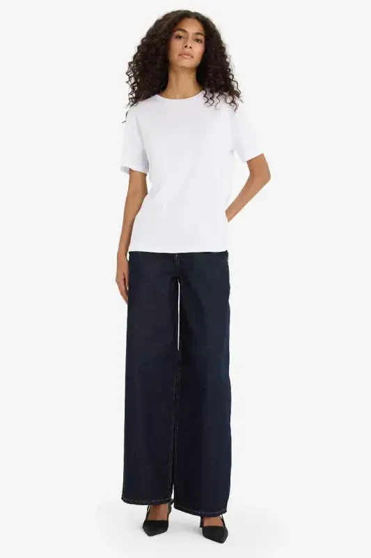 Regular Fit Bisiklet Yaka Basic Düz Penye Kısa Kollu Beyaz Tişört-Beyaz - 2