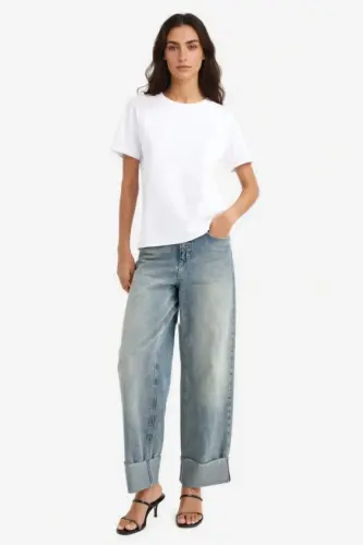 Regular Fit Bisiklet Yaka Basic Düz Premium Kısa Kollu Tişört-Beyaz - DEFACTO (1)