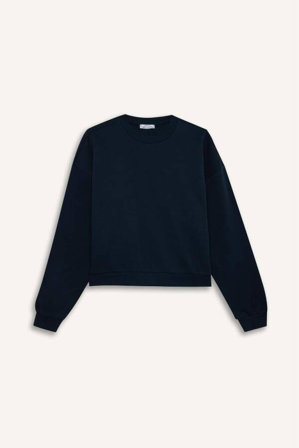 Regular Fit Bisiklet Yaka Kalın Basic Düz Sweatshirt Lacivert - 7