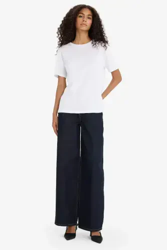 Regular Fit Bisiklet Yaka Penye Basic Kısa Kollu Tişört-Beyaz - 3