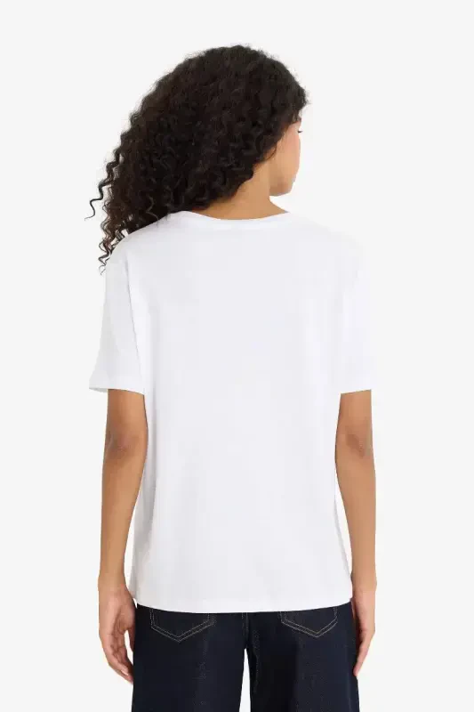 Regular Fit Bisiklet Yaka Penye Basic Kısa Kollu Tişört-Beyaz - 6