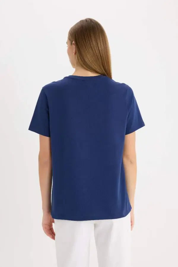 Regular Fit Bisiklet Yaka Premium Kısa Kollu Tişört-Lacivert - 6