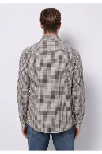 Regular fit, brown, long-sleeved, plaid men's shirt. - 2