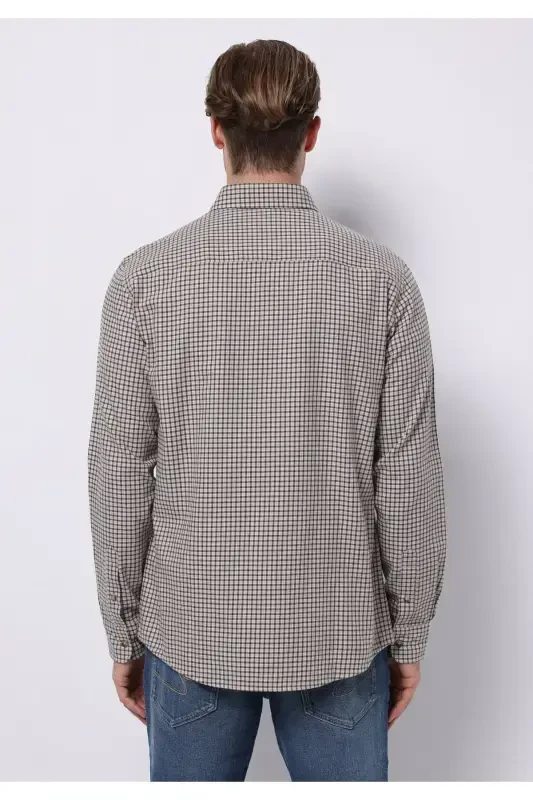 Regular fit, brown, long-sleeved, plaid men's shirt. - 2