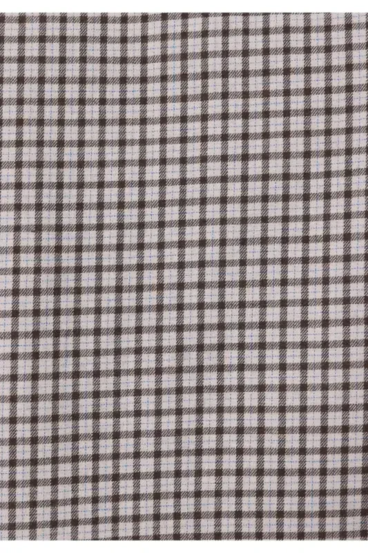 Regular fit, brown, long-sleeved, plaid men's shirt. - 5