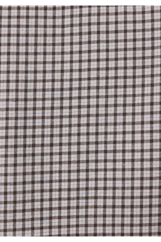 Regular fit, brown, long-sleeved, plaid men's shirt. - 5