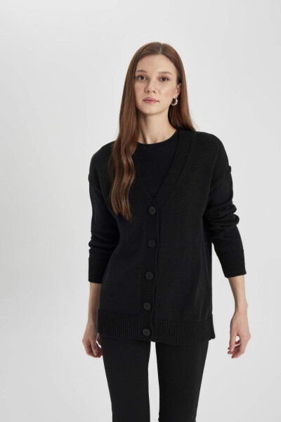 Regular Fit Button-Up V-Neck Cardigan Black - 7