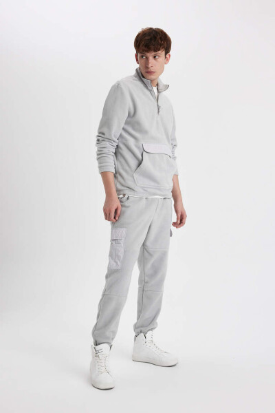 Regular Fit Cargo Pocket Fleece Sweatpants Light Grey - 3