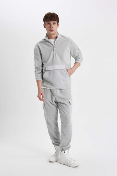 Regular Fit Cargo Pocket Fleece Sweatpants Light Grey - 4