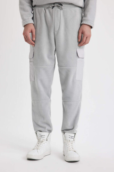 Regular Fit Cargo Pocket Fleece Sweatpants Light Grey - 5