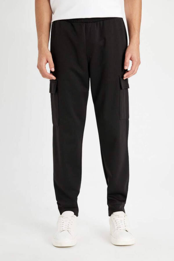 Regular Fit Cargo Pocket Sweatpants Black - 4