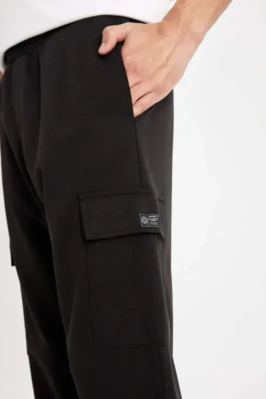 Regular Fit Cargo Pocket Sweatpants Black - DEFACTO