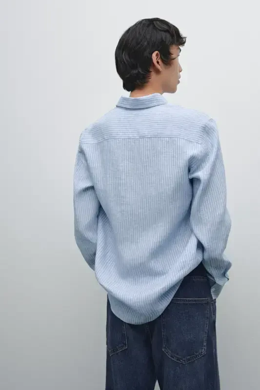 Regular fit chiziqli 100% zig'ir ko'ylak - 2